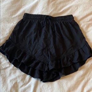 Ruffle hem drawstring high waisted soft shorts
